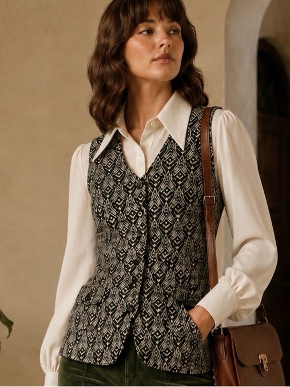 Vtg 70’s Bobbie Brooks Geo Print Wool Button Front Vest Union Made S-M